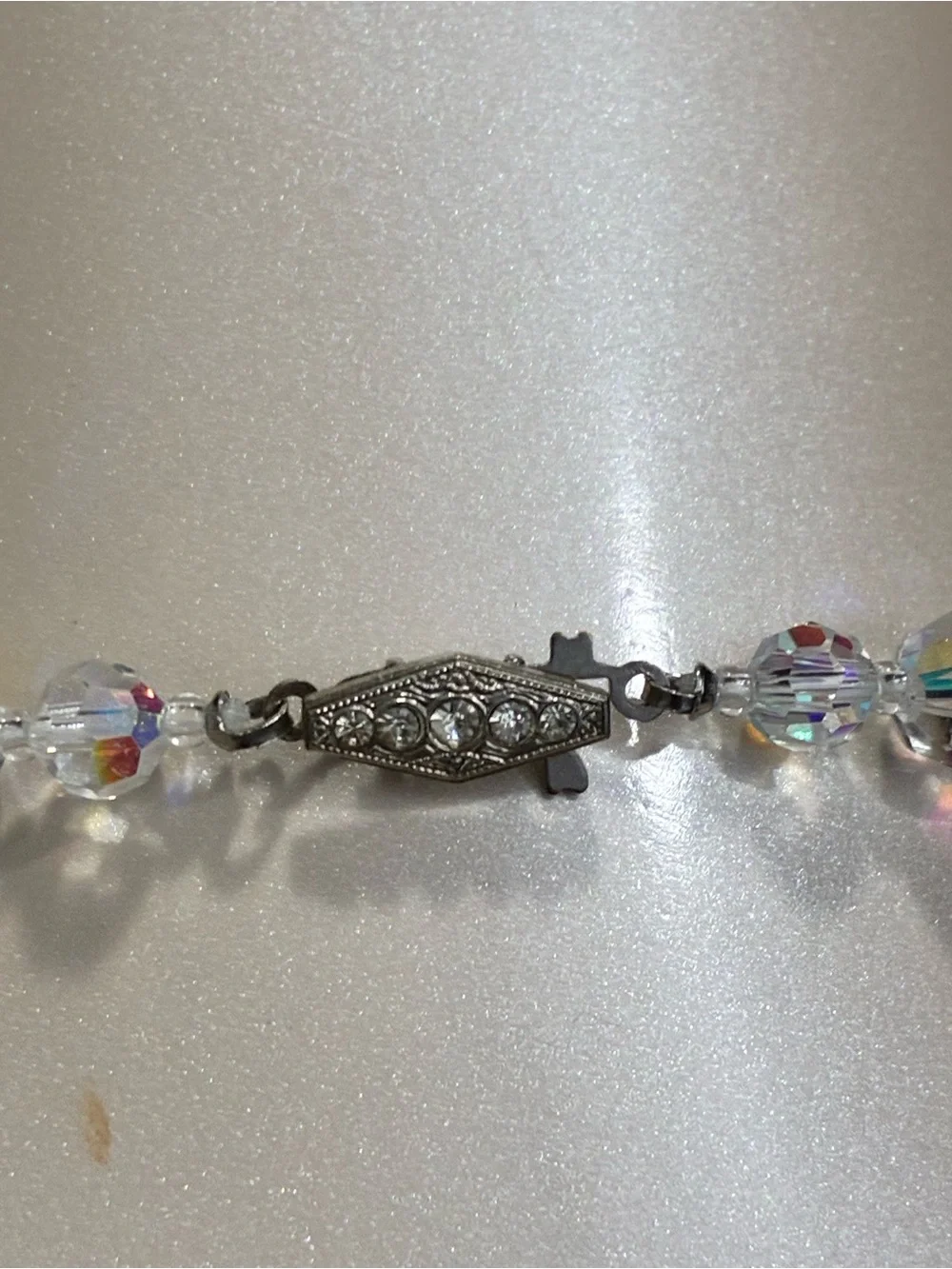 Aurora Faceted Crystal Beaded Necklace Clear Iridescent Classic Timeless Retro
